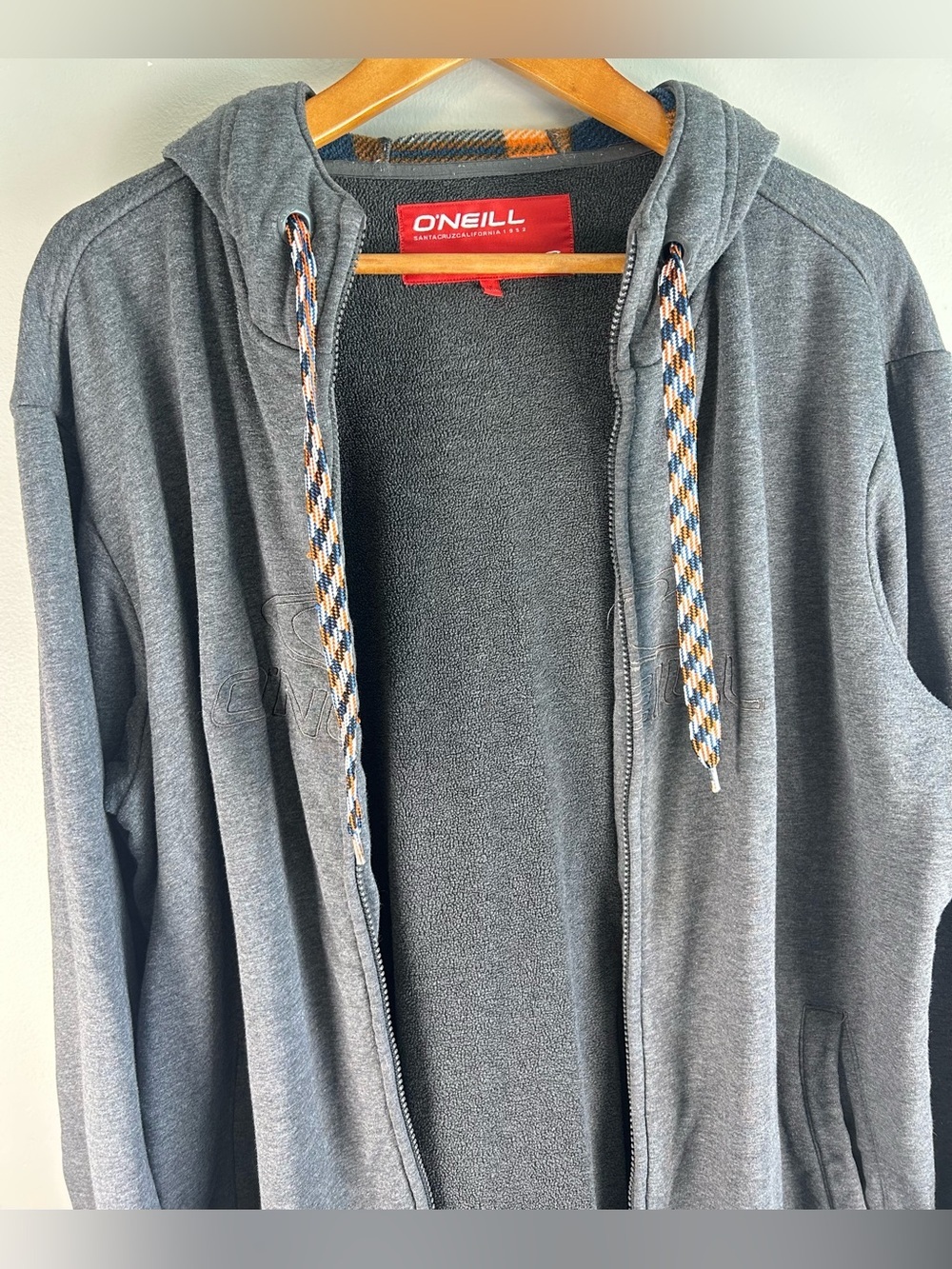 VTG O’Neill Mens Hoodie Sweater Sz XXL Gray Embroidered Braided Drawstrings Y2K - Picture 8 of 12